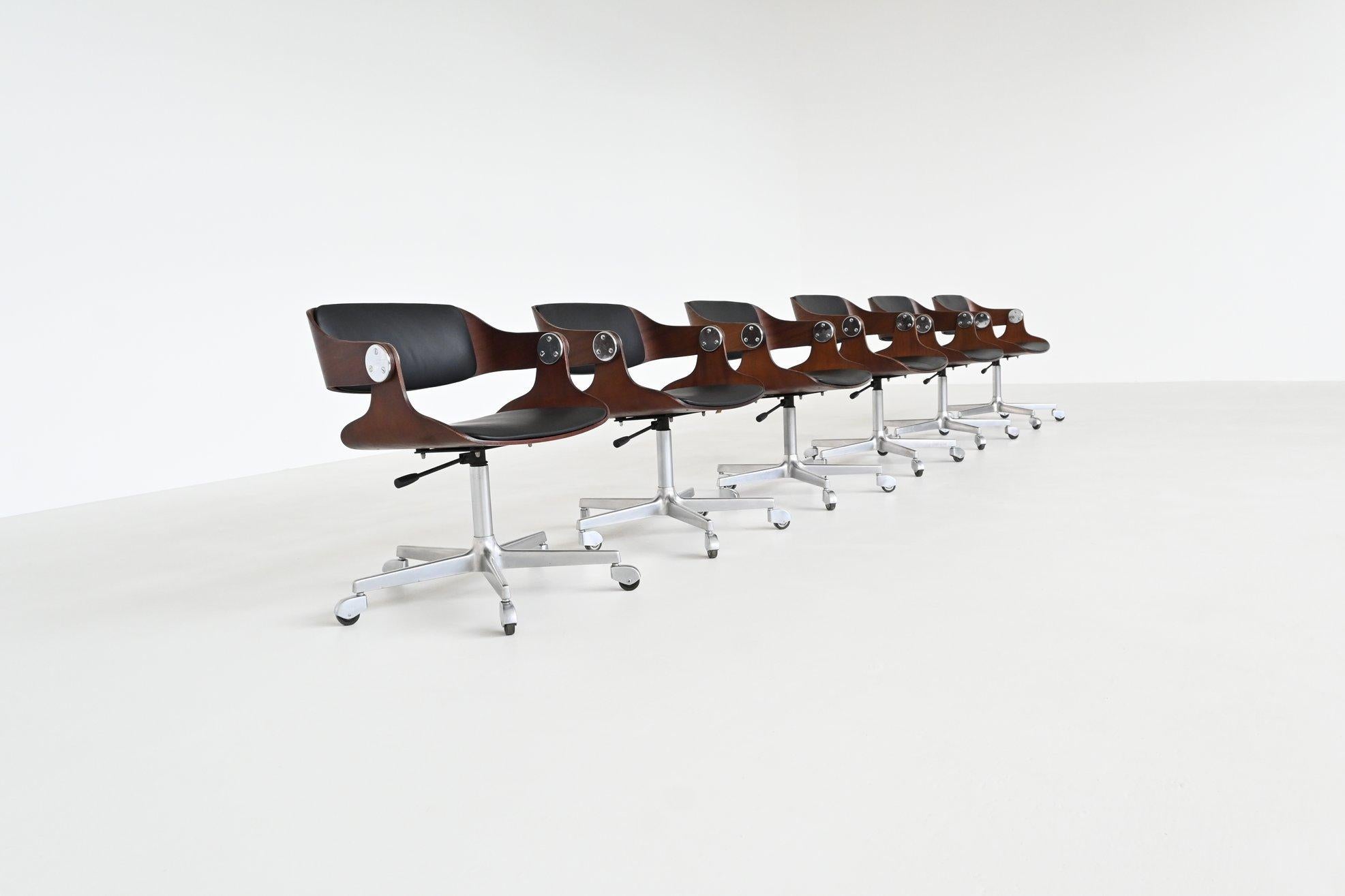 Mid-Century Modern Eugen Schmidt set of six dining or conference chairs in teak Germany 1965 For Sale