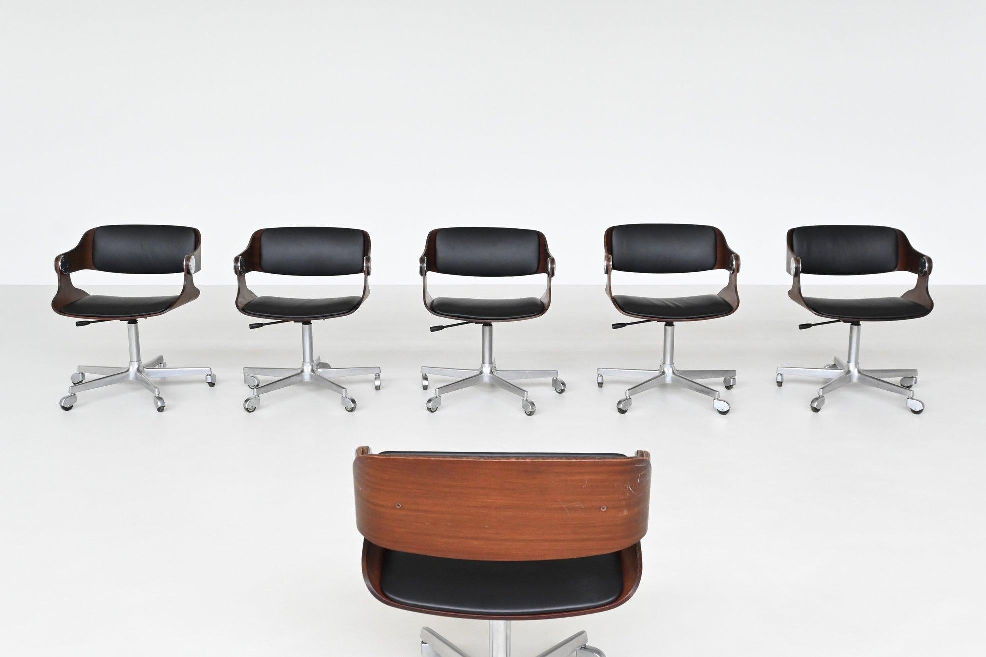 Mid-20th Century Eugen Schmidt set of six dining or conference chairs in teak Germany 1965 For Sale