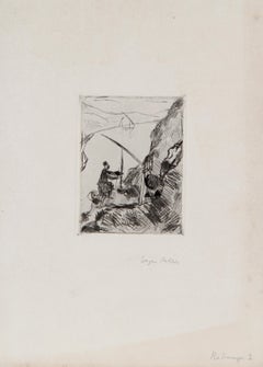 « Pêcheur », gravure impressionniste d'Eugen von Kahler