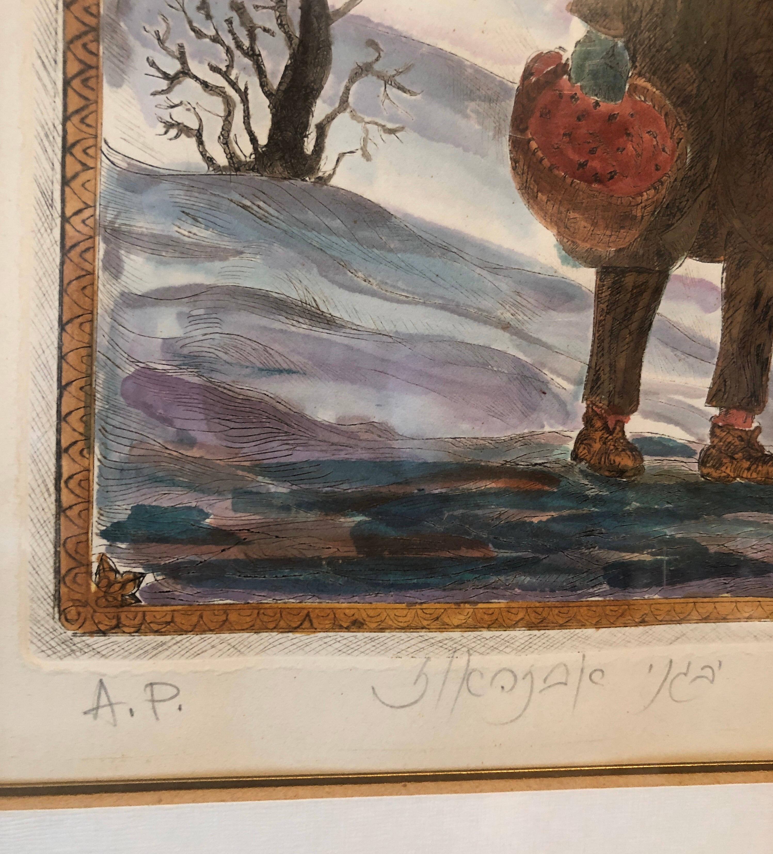 Coloreado a mano, con pintura en acuarela, Aguafuerte firmado a mano a lápiz a la derecha en hebreo, a la izquierda en inglés. Rara prueba de artista A/P.

EUGENE ABESHAUS Leningrado, Rusia, n. 1939, m. 2008

Eugene Abeshaus (también escrito Evgeny