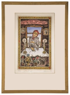 "Shabbat Comes and Joy Fills the House" Post Soviet Judaica Etching Hand Colored