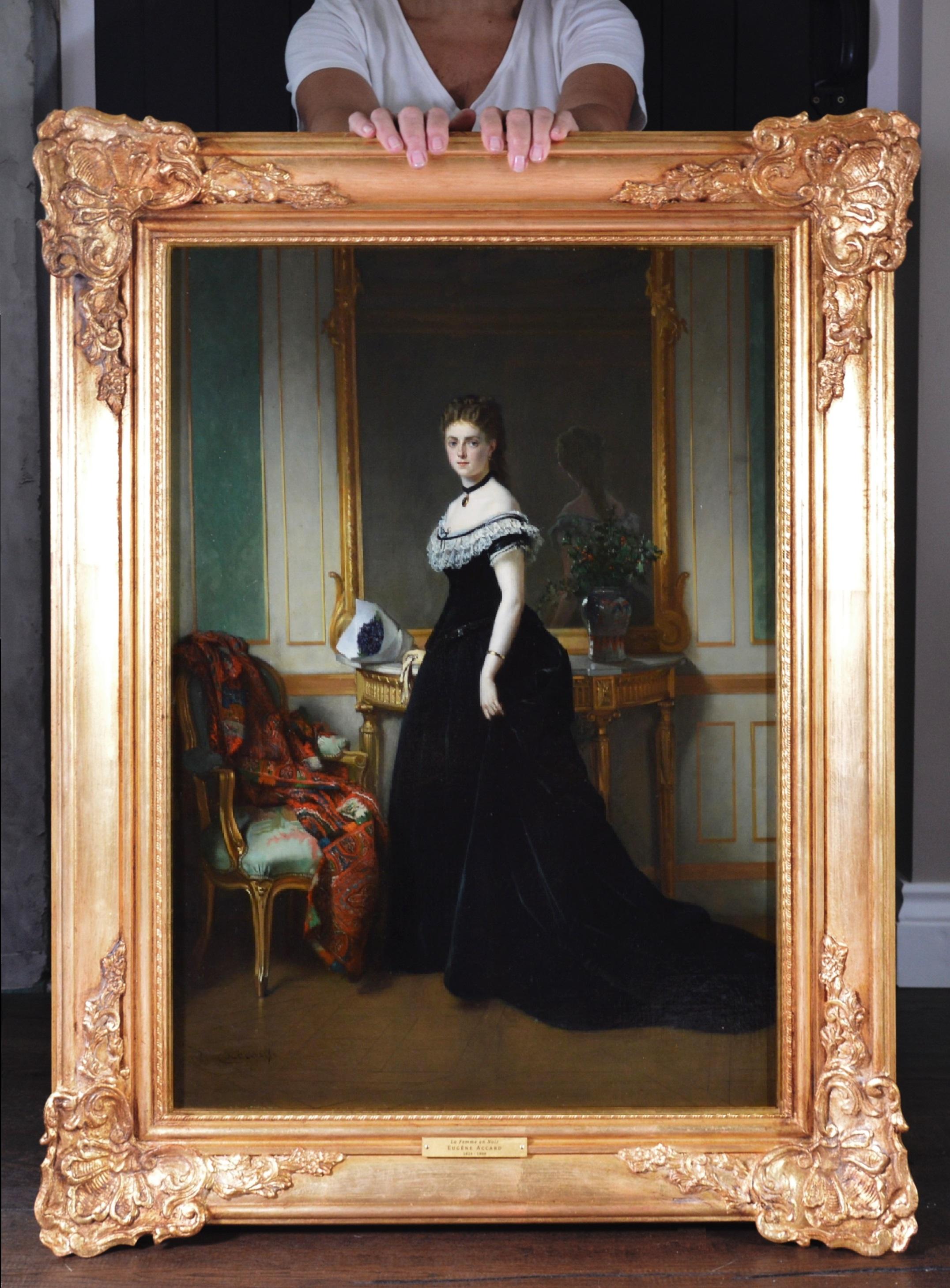 Eugene Accard Portrait Painting - La Femme en Noir - Large 19th Century French Belle Epoque Oil Painting Portrait