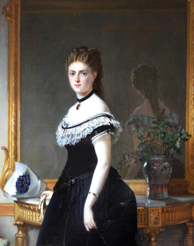 La Femme en Noir - Large 19th Century French Belle Epoque Oil Painting Portrait For Sale 1