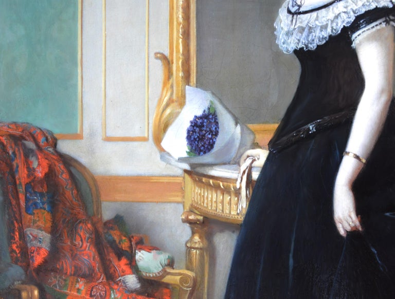 La Femme en Noir - Large 19th Century French Belle Epoque Oil Painting Portrait For Sale 3