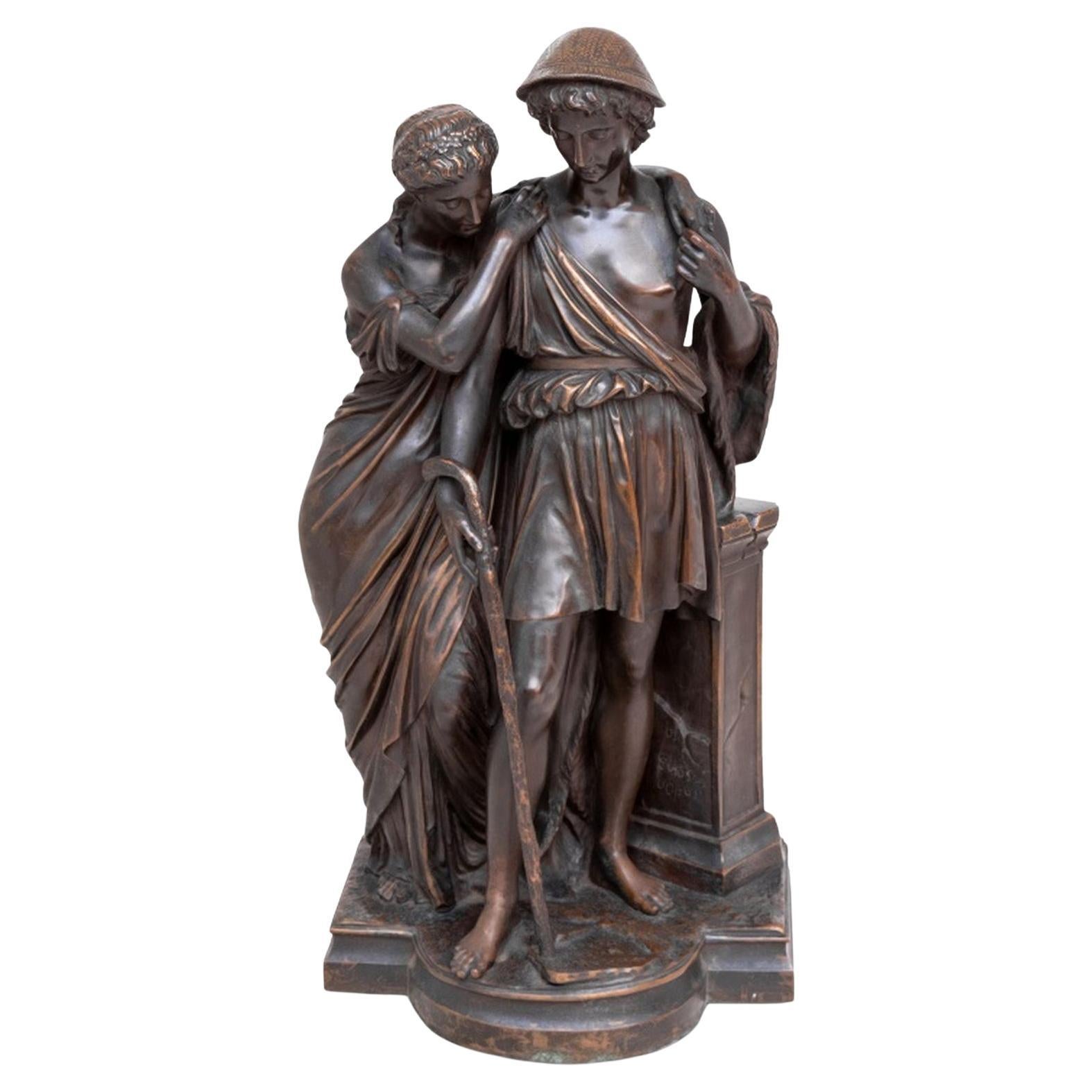 Eugene Aizelin "Daphnis & Chloe" Patinated Bronze For Sale