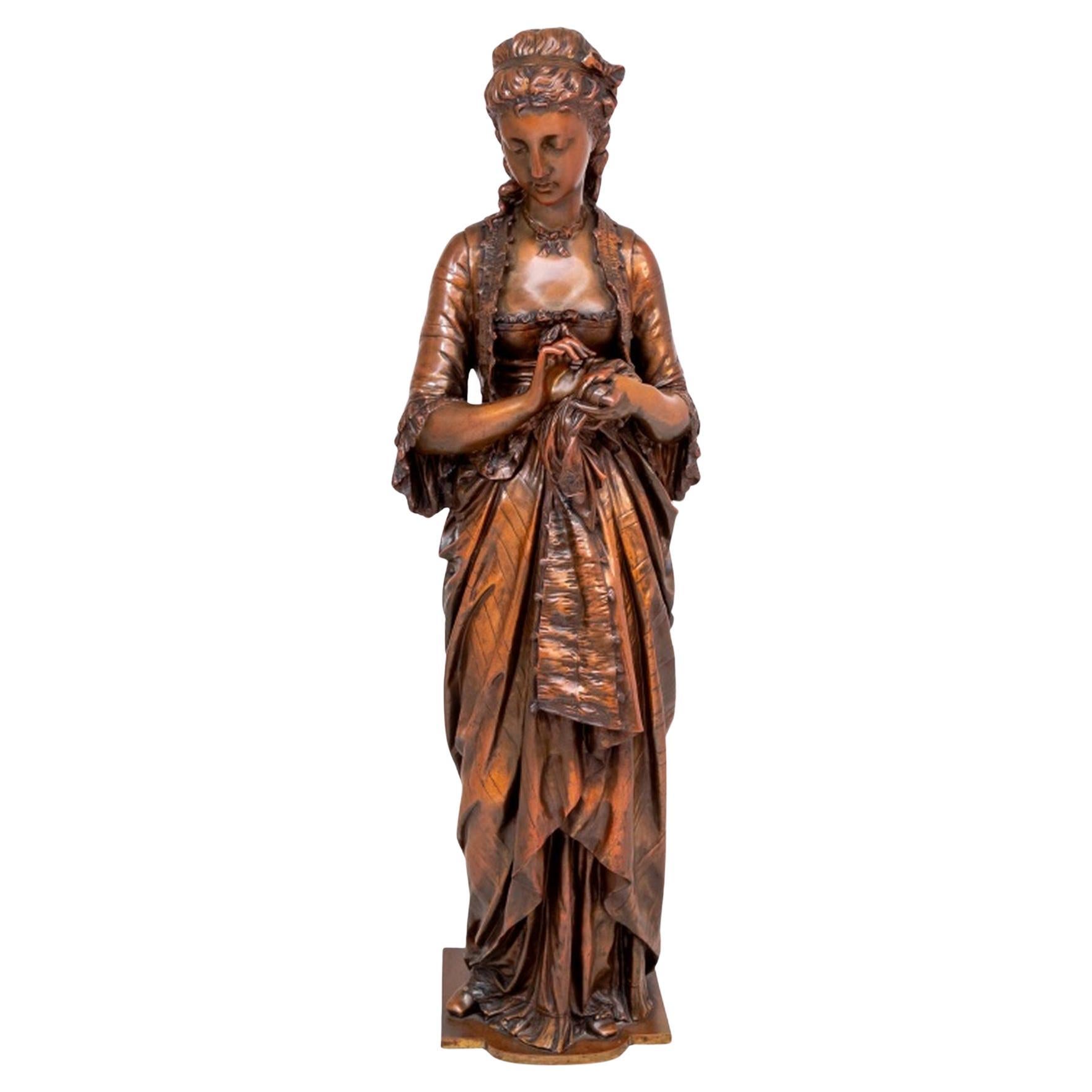 Eugene Aizelin "Jolie Couseuse" Patinated Bronze For Sale