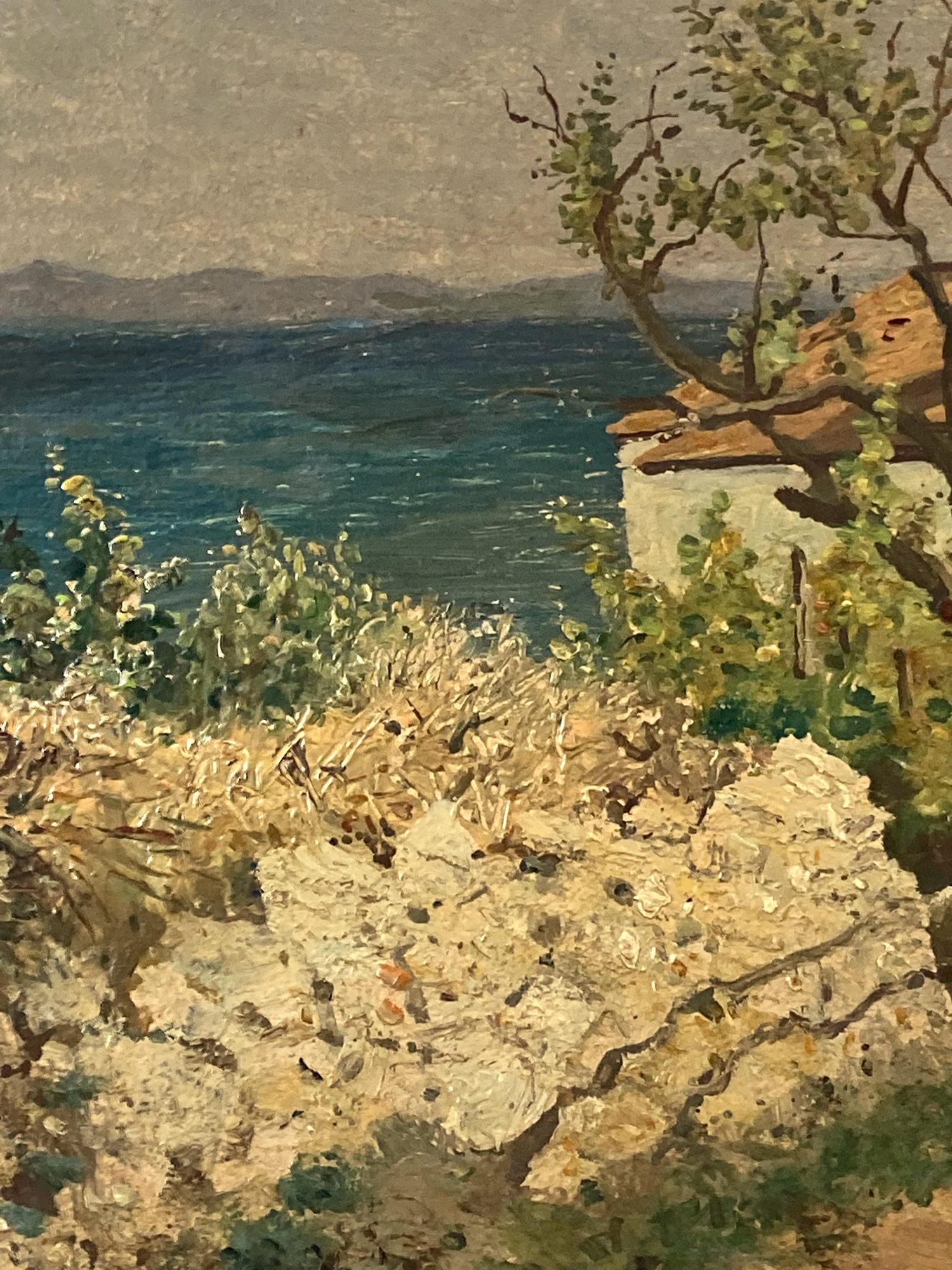 Maravillosa representación de un paisaje italiano con una iglesia a lo lejos junto al campo. En esta bella representación, encontramos una marcada atención al detalle que nos lleva por el camino de esta escena italiana. Entre otras cosas, este