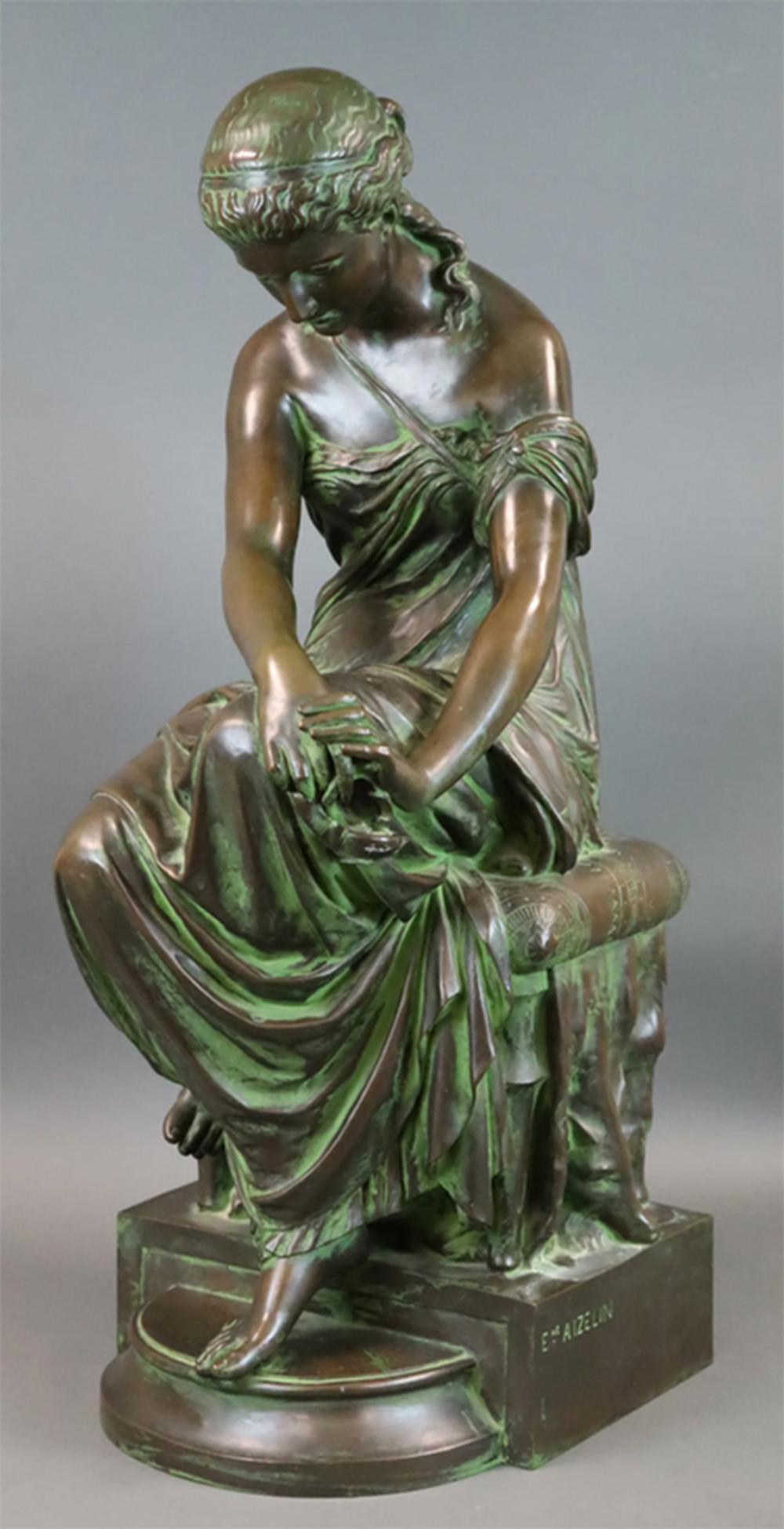 Eugene-Antoine Aizelin (francese, 1821-1902)  Bronzo patinato di Psiche in vendita 3
