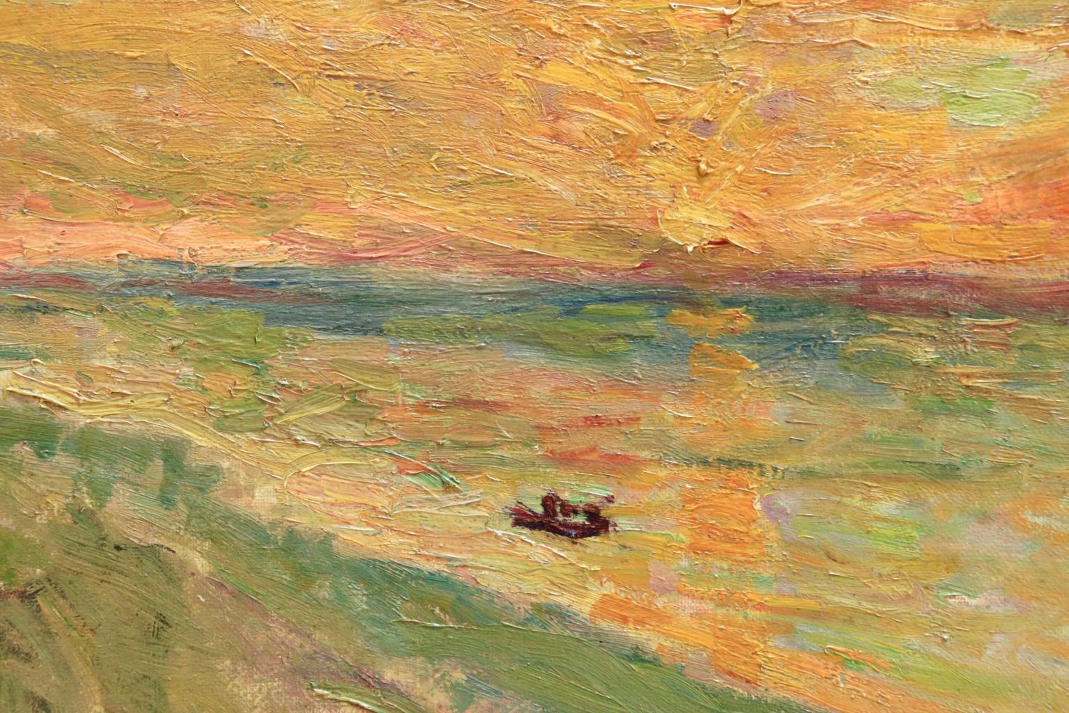 Coucher De Soleil - 1898 - Post Impressionist Oil, Seascape by Eugene Durenne 2
