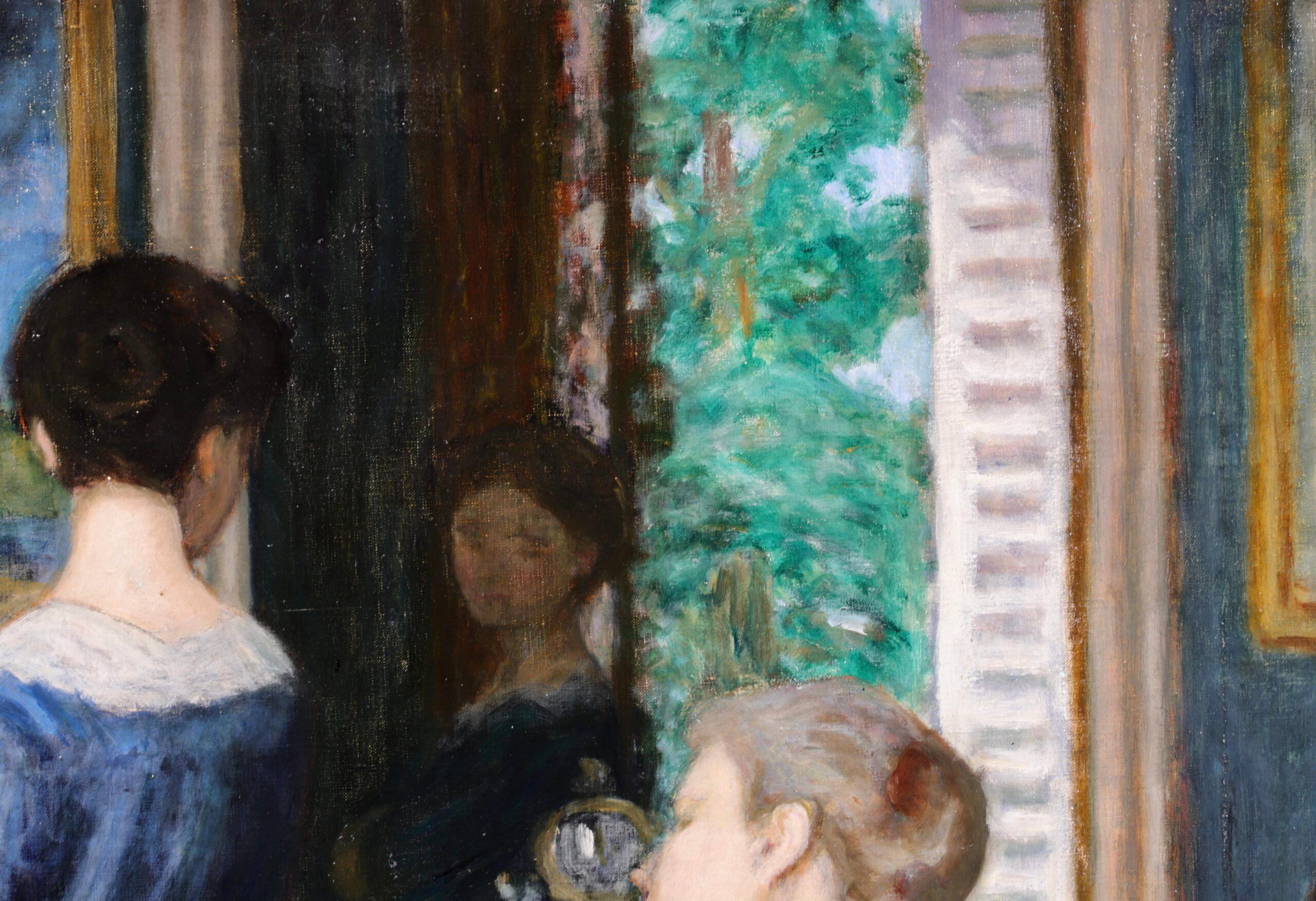 La Robe Bleu - Postimpressionistische Figuren im Interieur, Öl von Eugene Durenne (Post-Impressionismus), Painting, von Eugene Antoine Durenne