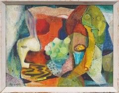 Frühes amerikanisches modernistisches abstraktes expressionistisches figurales gerahmtes Ölgemälde