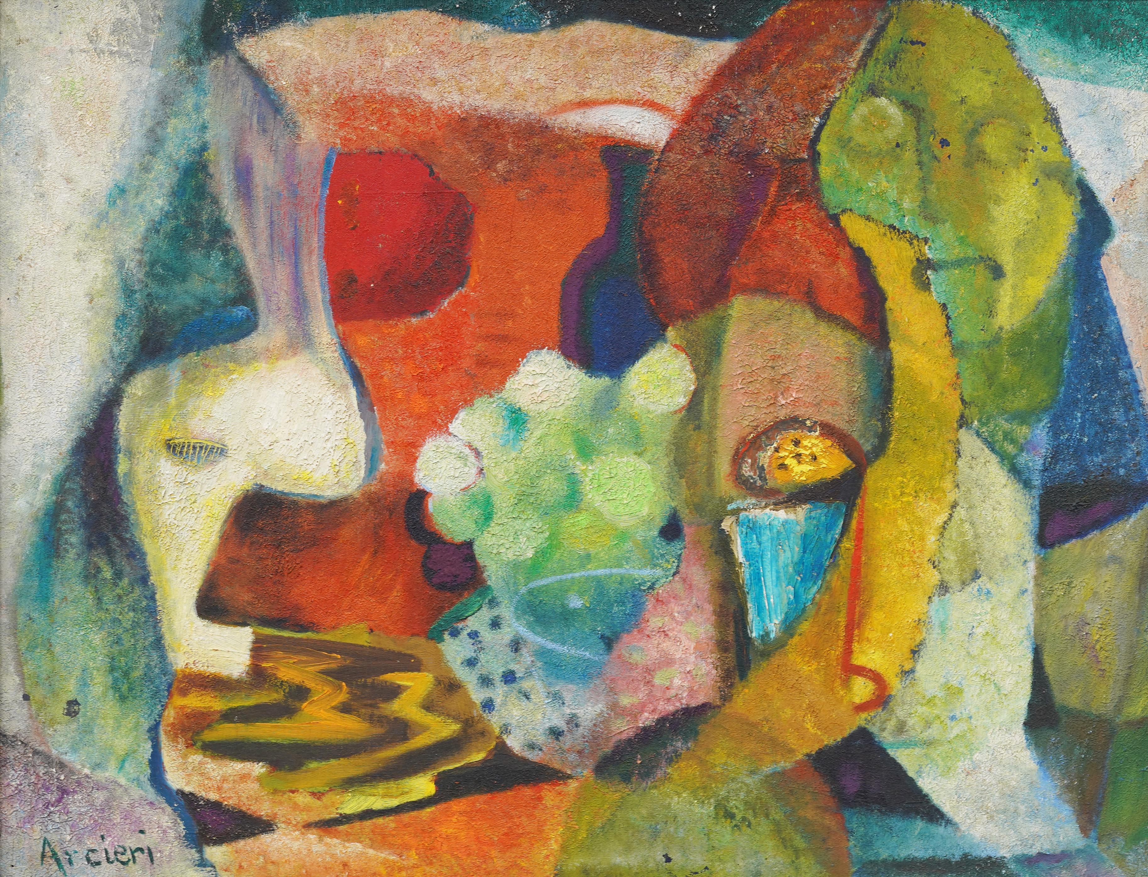 Pittura ad olio con cornice del primo Modernismo americano, espressionista astratto e figurativo - Painting Moderno di Eugene Arcieri (1914 - 2005)