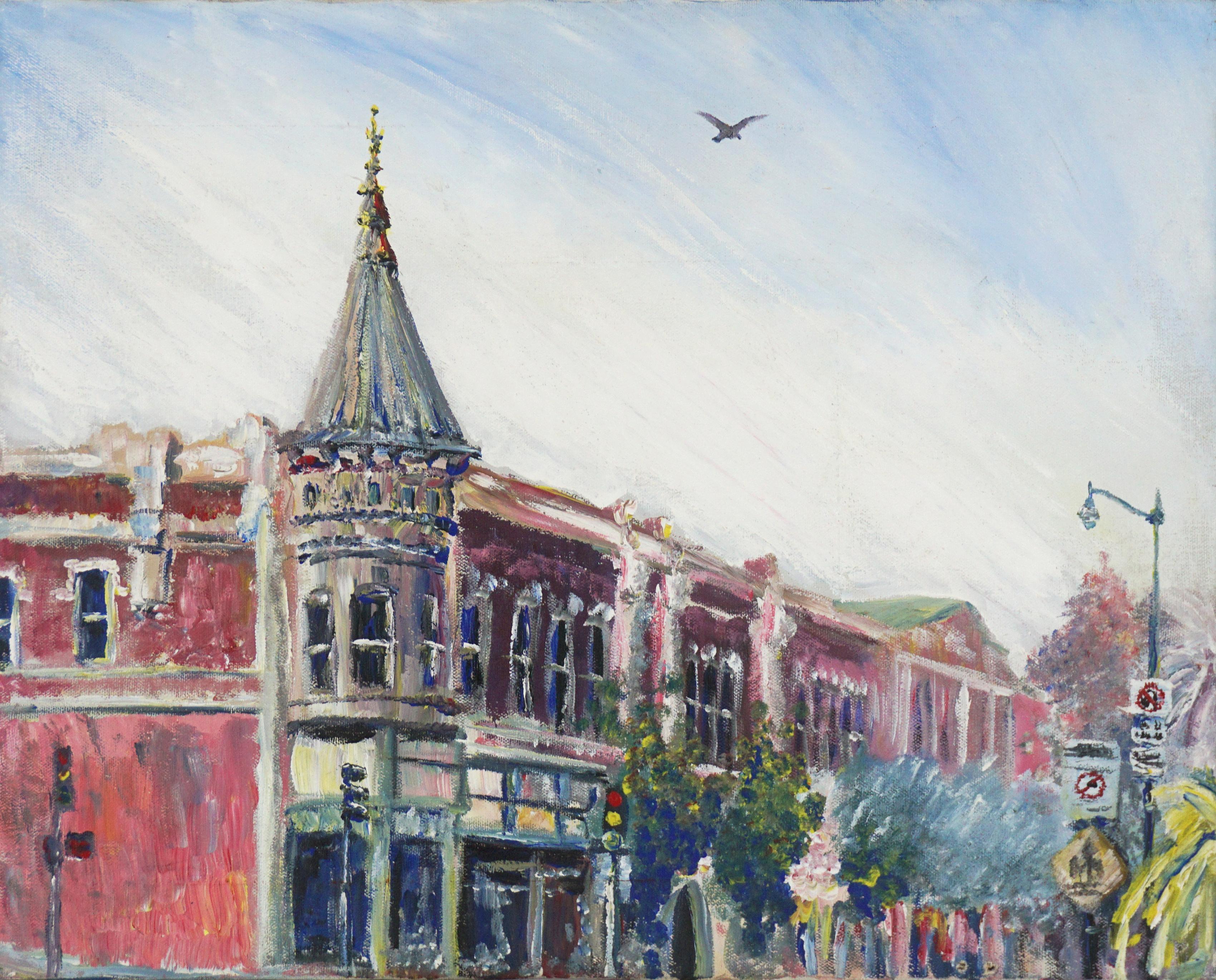 Eugene Atchinson Landscape Painting - Vintage Downtown Los Gatos, California Street Scene