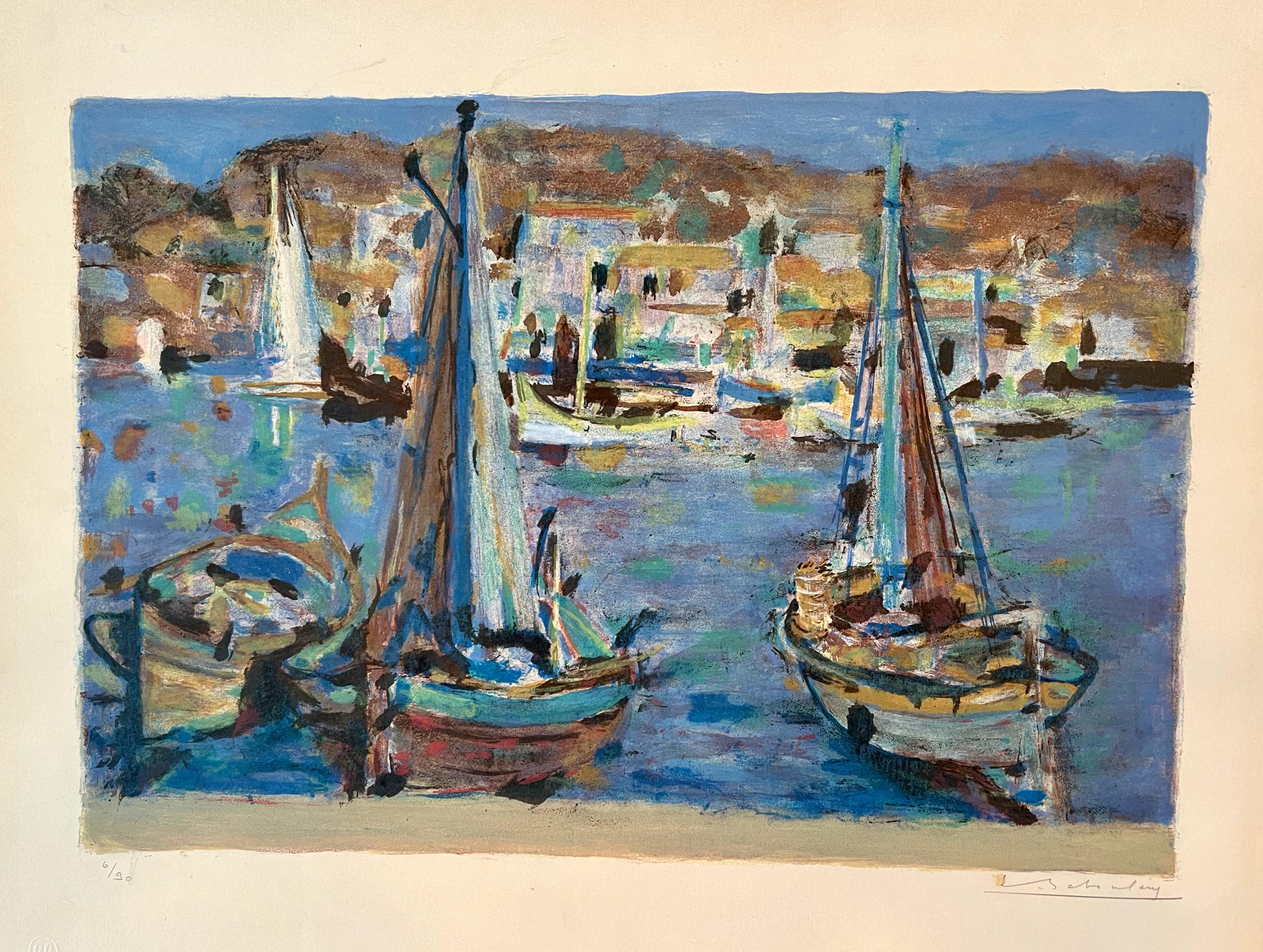 Barche a vela    Porto Mediterraneo - Painting di Eugene Baboulene