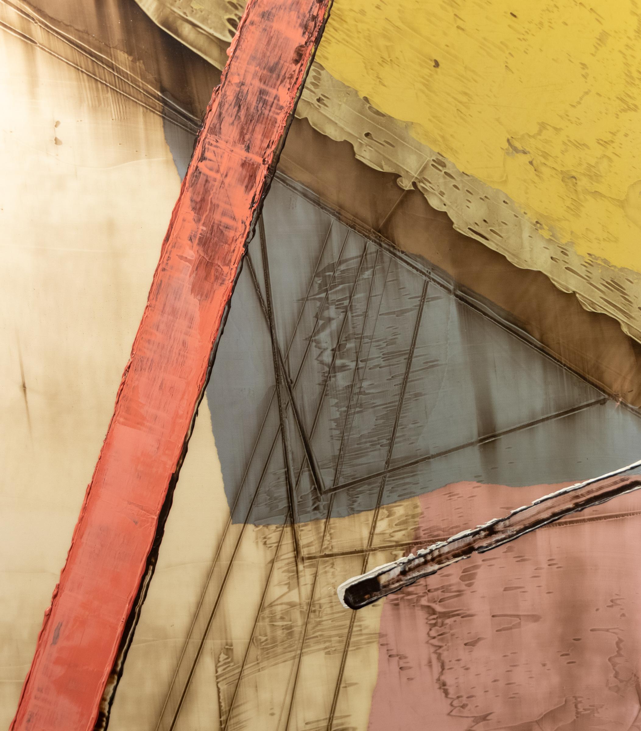 Serie Rebound #2: pittura ad olio astratta degli anni '80 con poligoni nei toni della terra - Abstract Painting Marrone di Eugene Bavinger