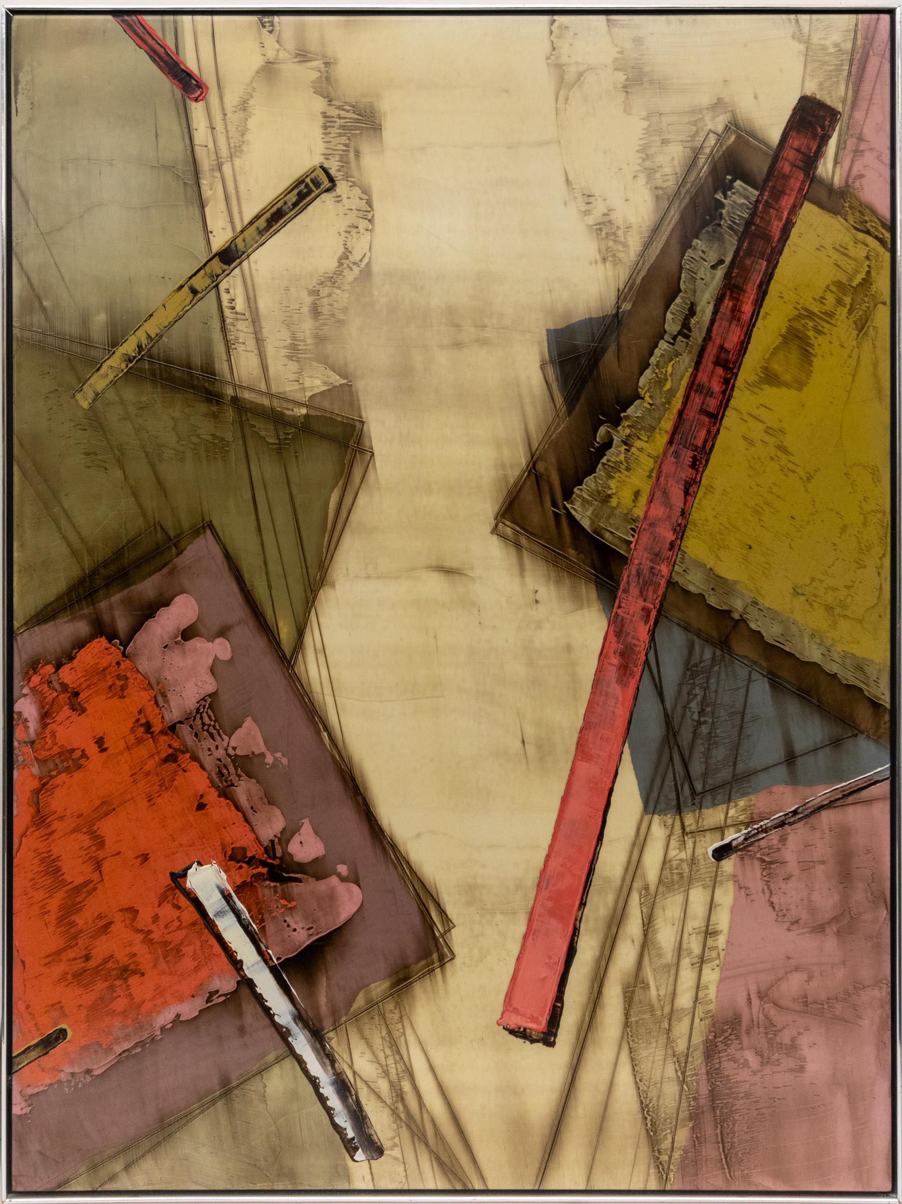 Serie Rebound #2: pittura ad olio astratta degli anni '80 con poligoni nei toni della terra - Painting di Eugene Bavinger