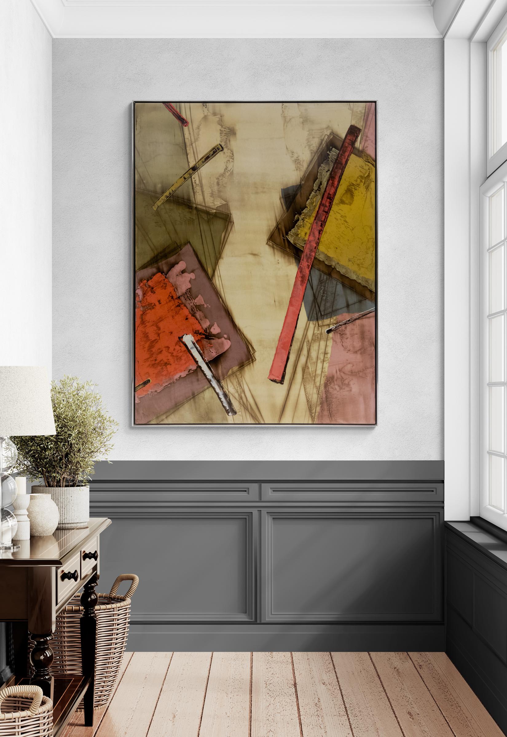 Serie Rebound #2: pittura ad olio astratta degli anni '80 con poligoni nei toni della terra in vendita 2