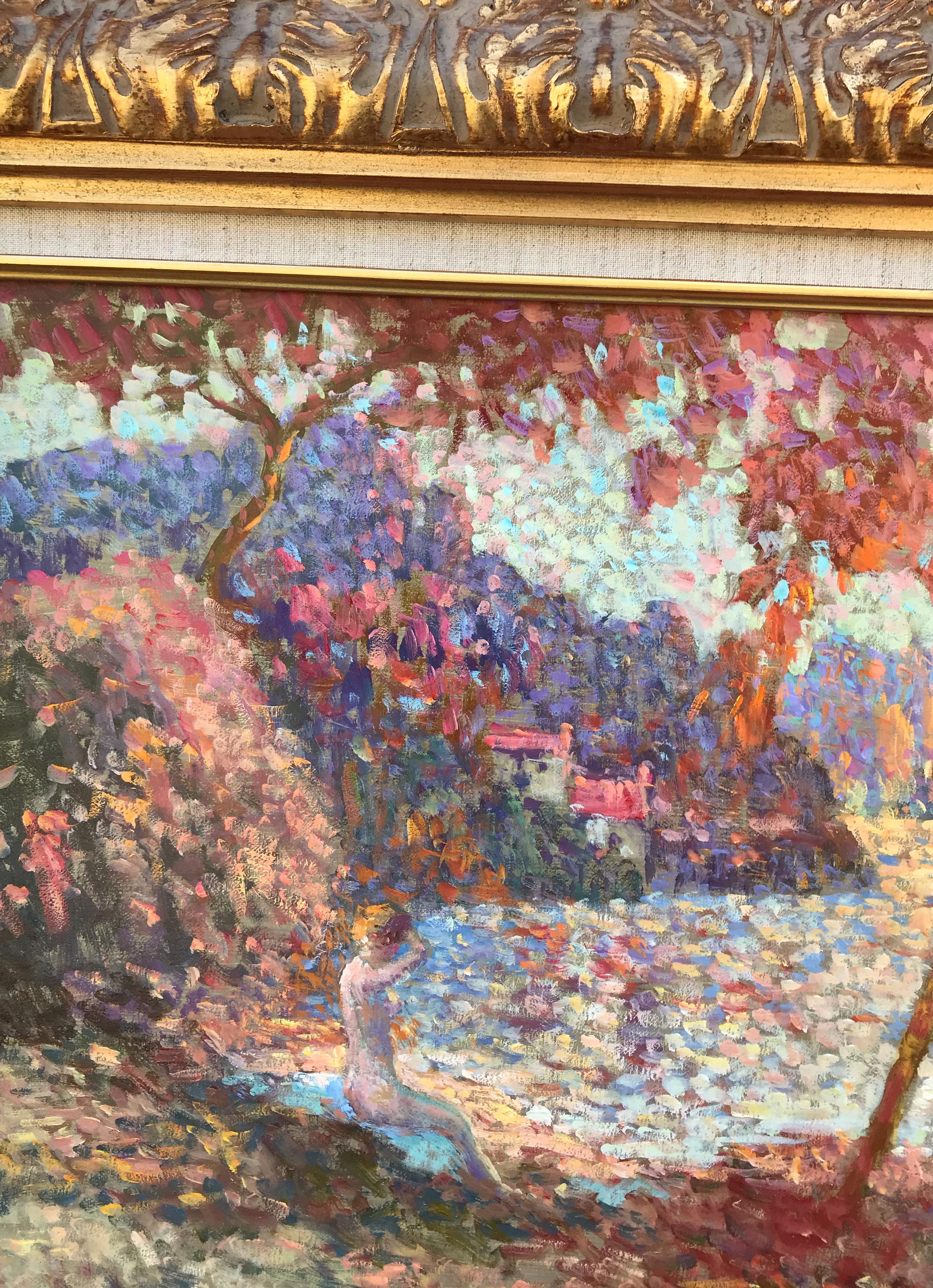 Nymph by the Lake - Pointillist Painting by Eugène Bégarat