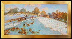Peinture pointilliste "La route sous la neige" Eugène Bégarat (français, né en 1943)