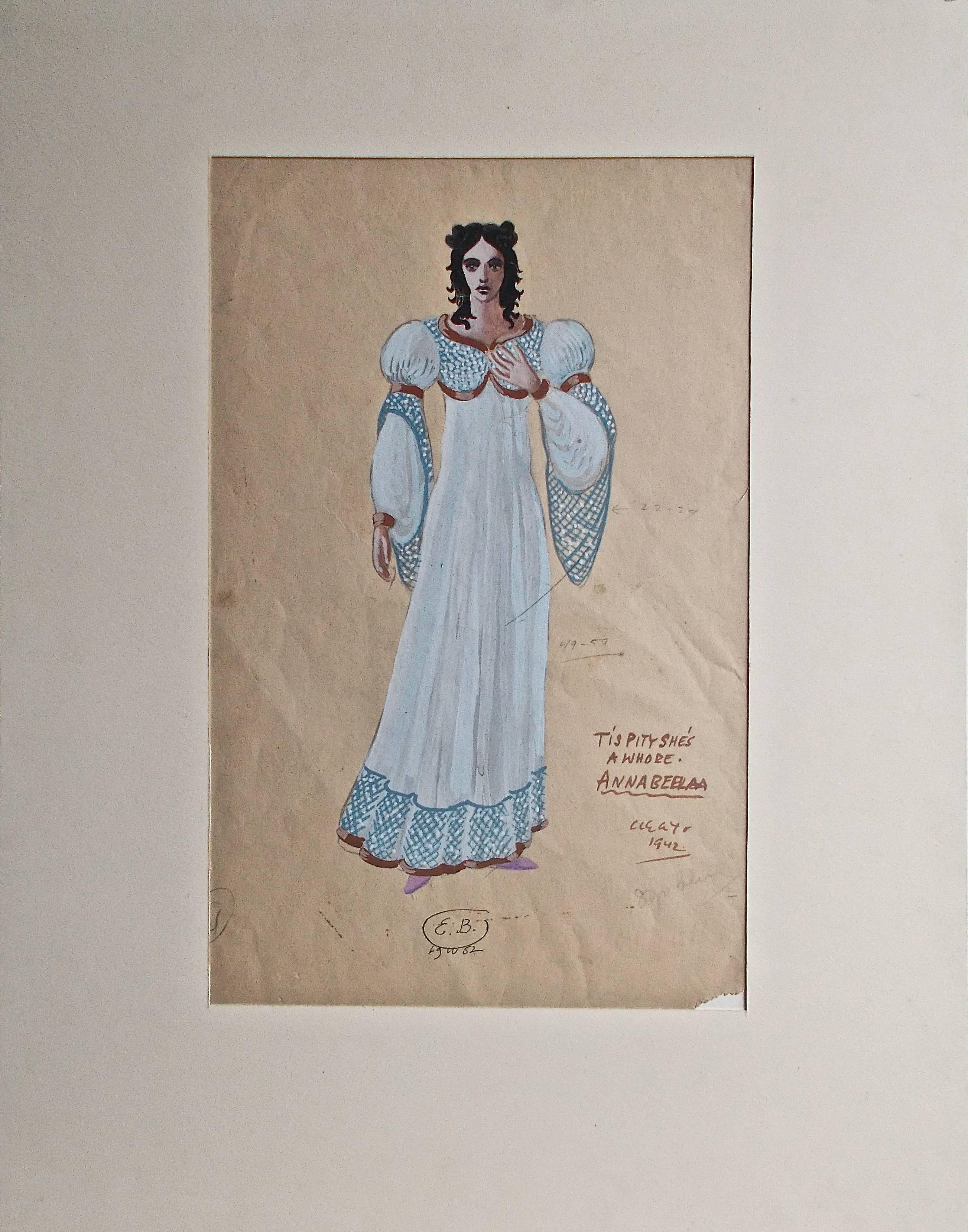 Gouache sur papier dessin de costume pour Annabella, pour la pièce de John Ford : 