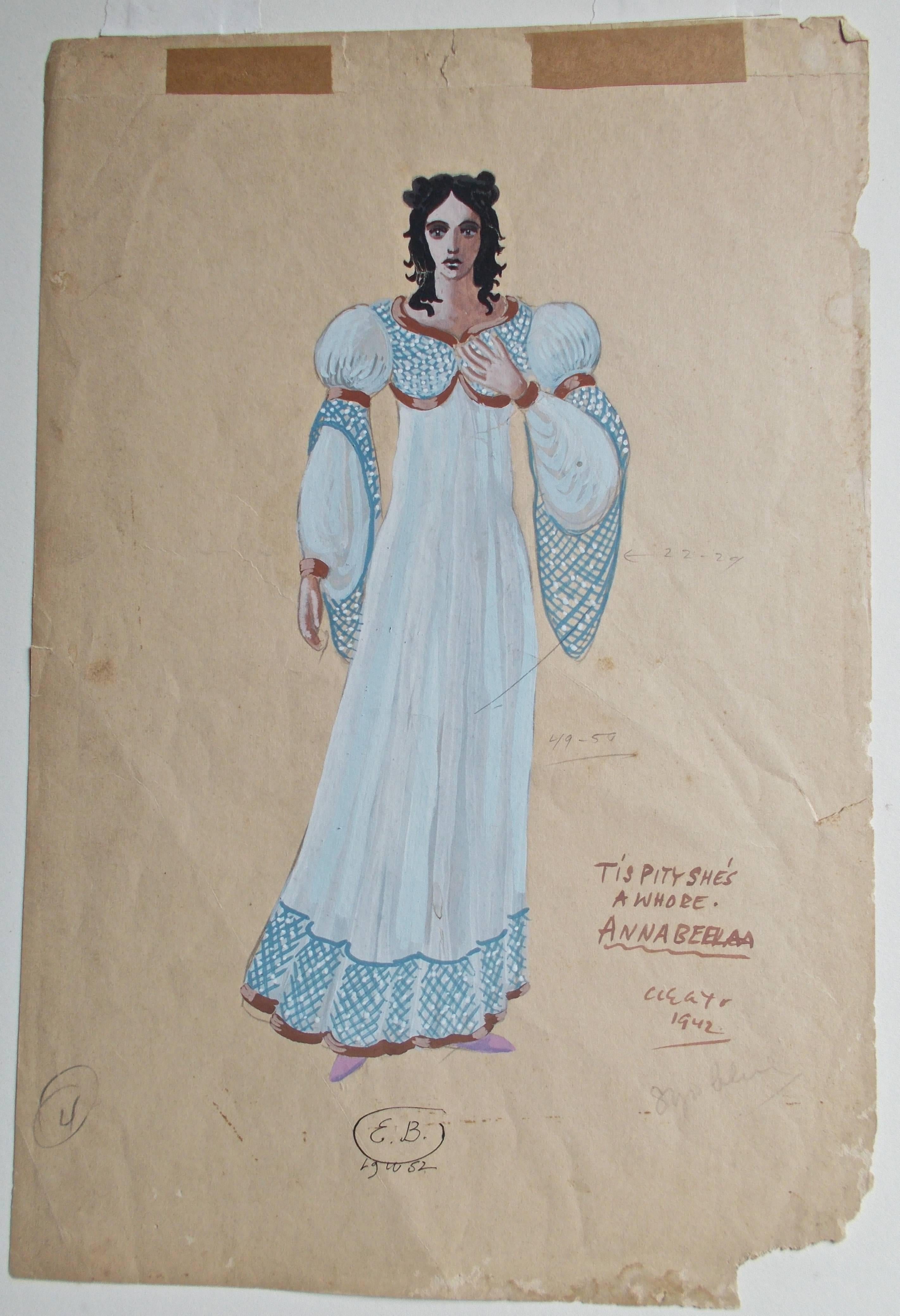 Élisabéthain Eugene Berman - Costume design à la gouache Annabella de « Is a Pity She's a Whore » en vente