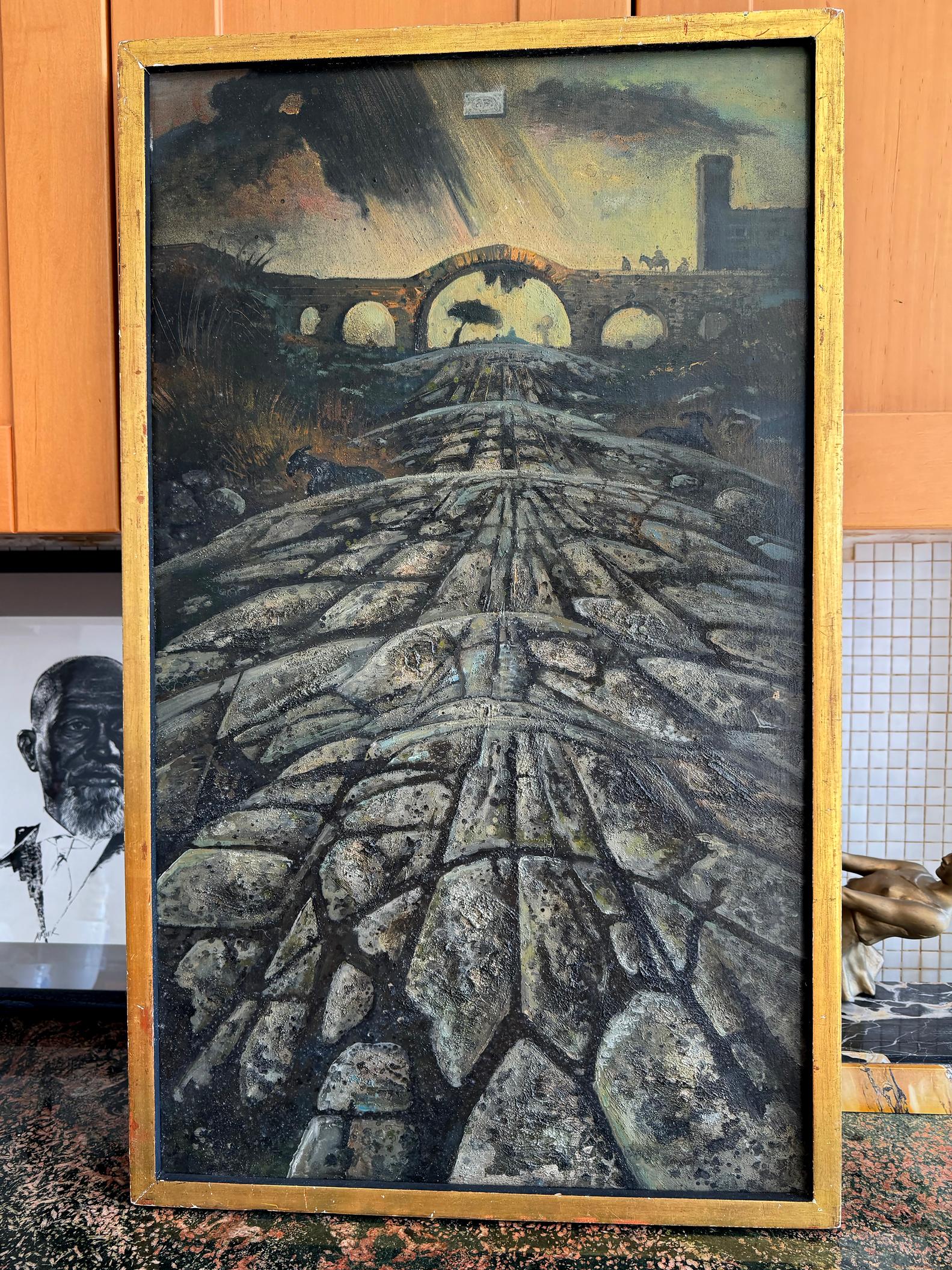 Paisaje Surrealista de la Vía Apia,  Una Vía Romana Antigua  -  Monocromático en venta 2