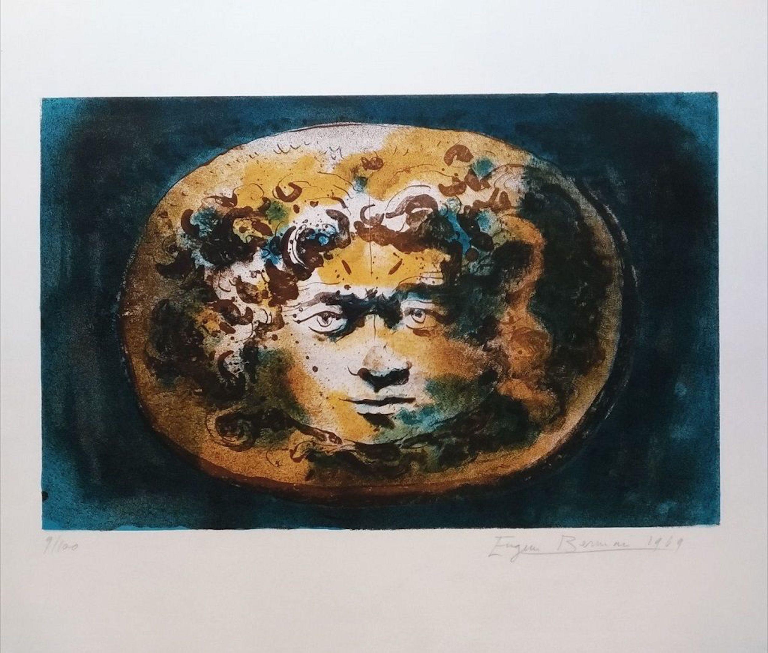 Eugene Berman Figurative Print - Head of Medusa - Original Lithograph by Eugène Berman - 1969