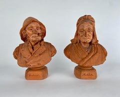 Eugène Blot, pair of small busts in terracotta
