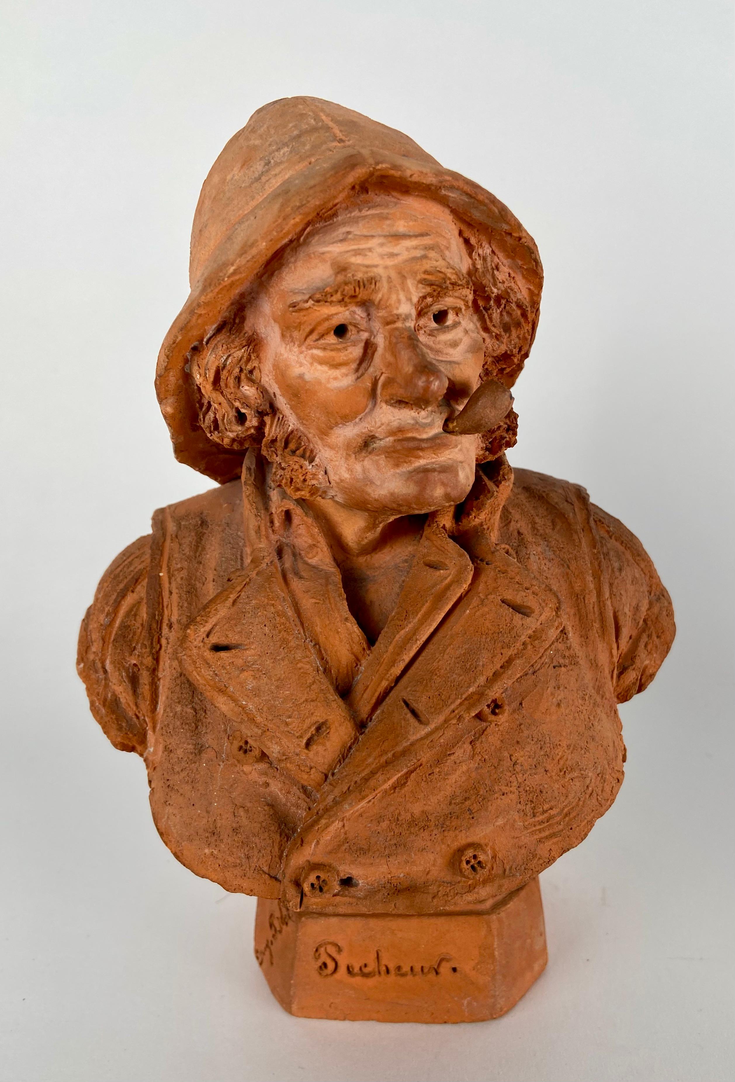 Provincial français Eugène Blot, paire de petits bustes en terre cuite en vente