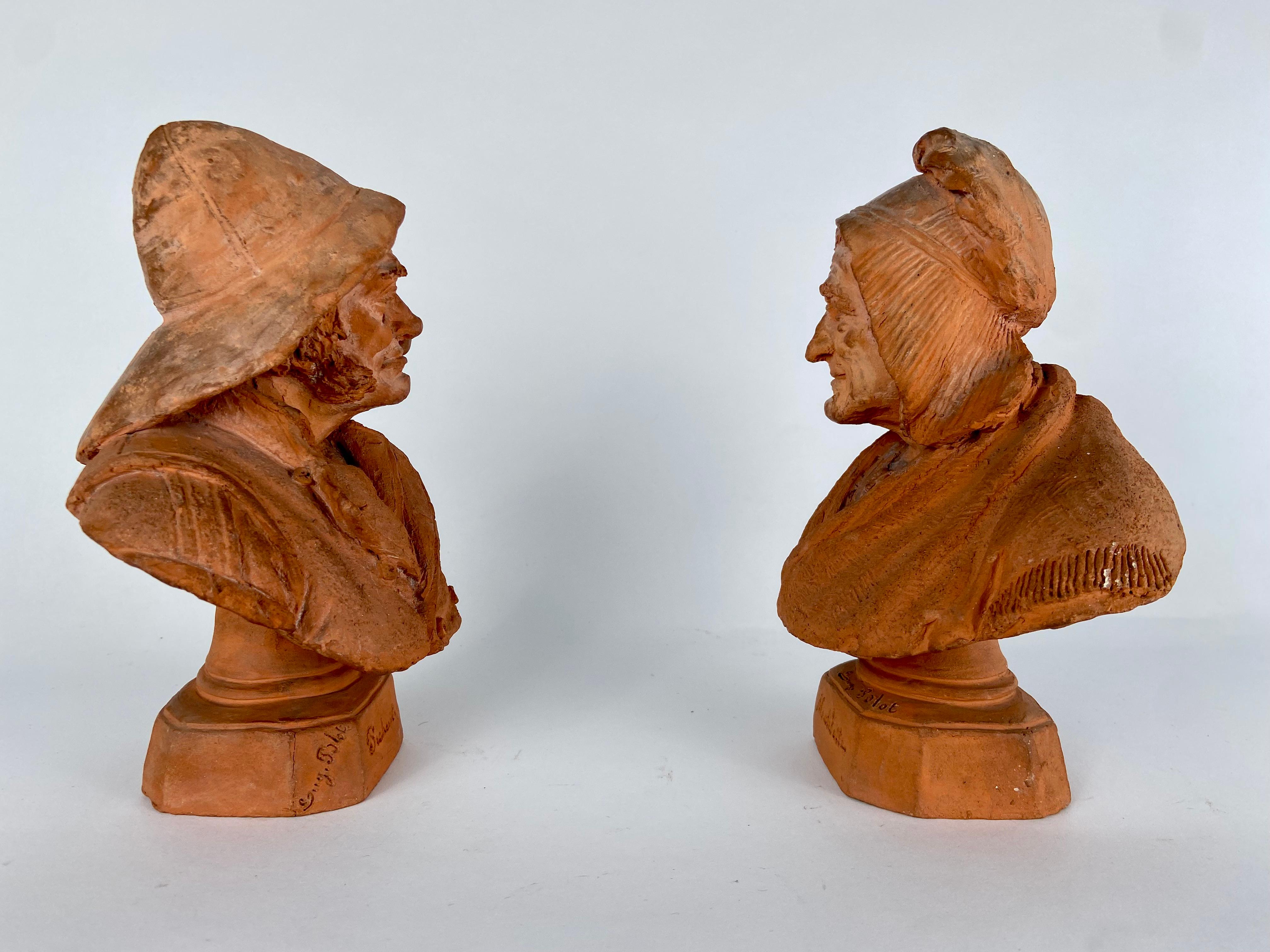 Eugène Blot, pair of small busts in terracotta In Good Condition For Sale In 'S-HERTOGENBOSCH, NL