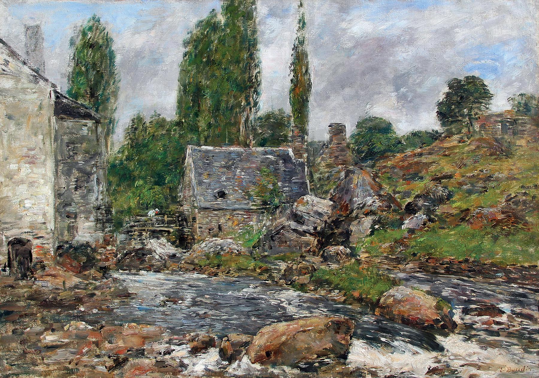 Eugène Louis Boudin Landscape Painting - Pont-Aven - La Rivière après la Pluie - Eugène Boudin - Oil on Canvas - French