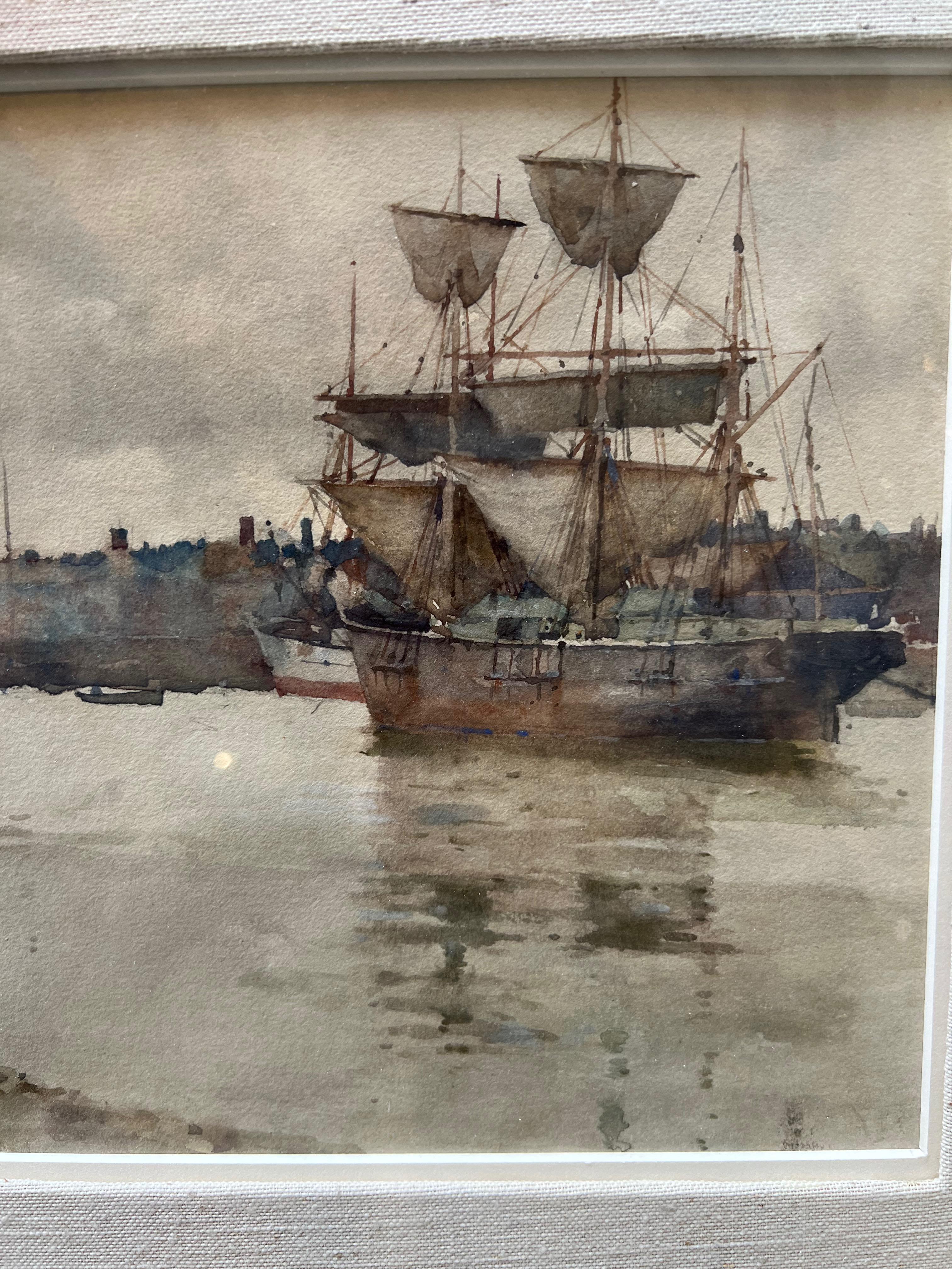 Eugenio Boudin  1824 - 1898 - Acuarela - Barcos en Normandía Francés en venta
