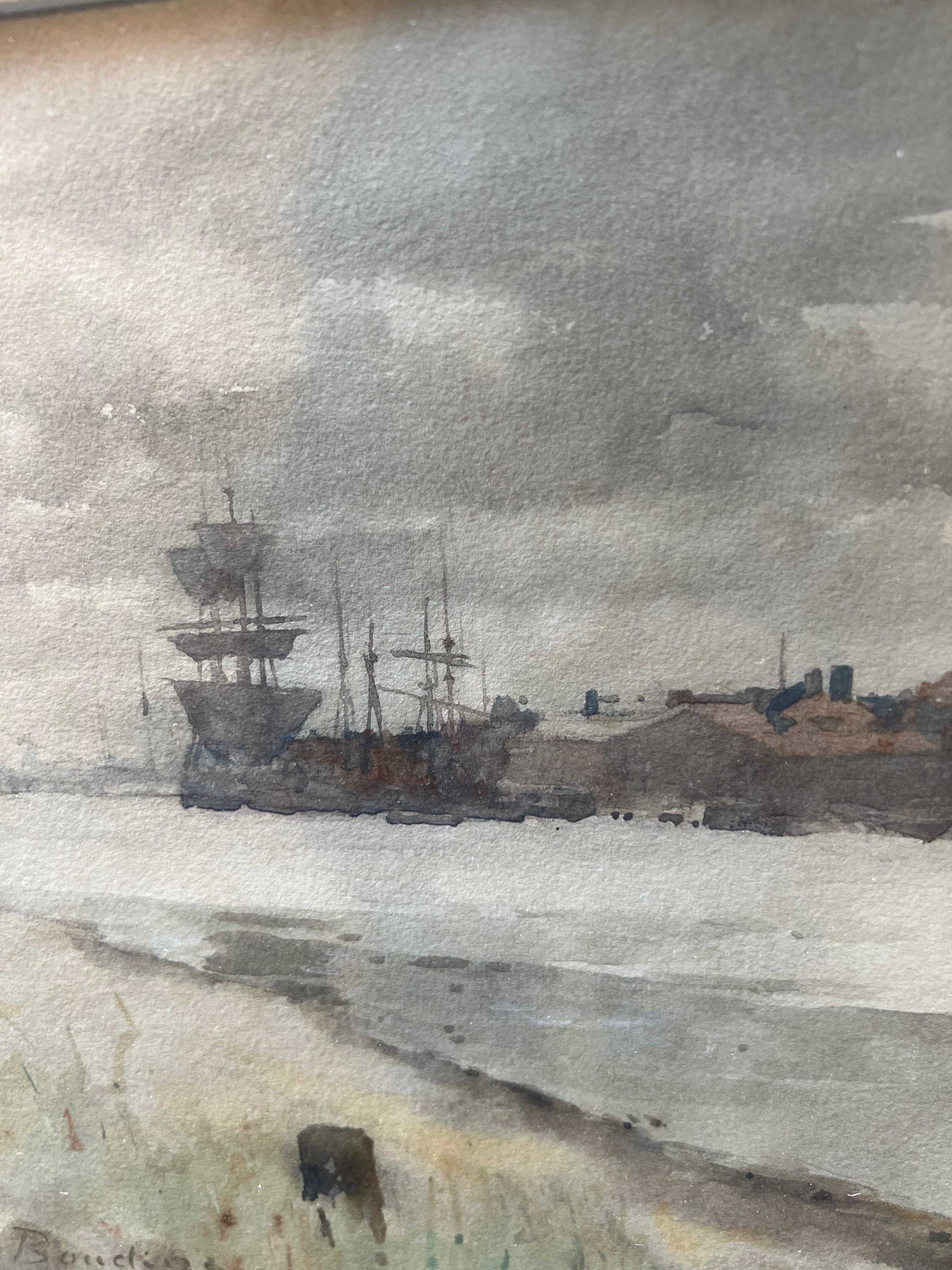 Eugenio Boudin  1824 - 1898 - Acuarela - Barcos en Normandía en Bueno estado para la venta en Helsinki, FI
