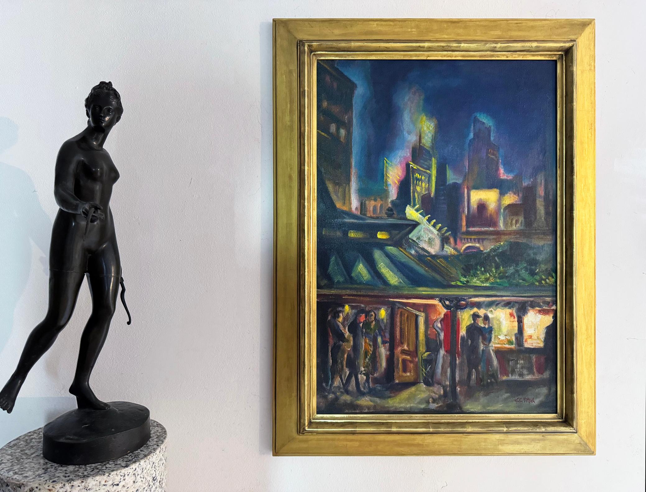 Moody Old New York at Night  - Entrance to the El For Sale 4