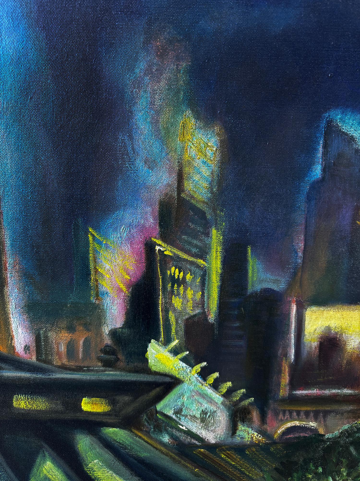 Moody Old New York at Night  - Entrance to the El For Sale 6