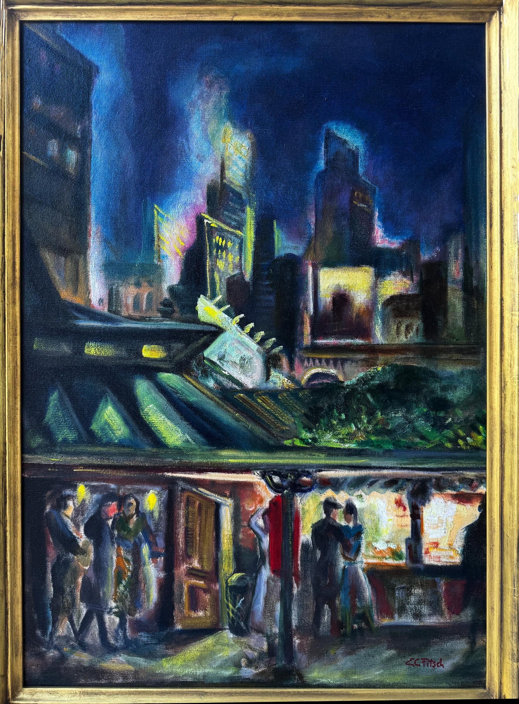 Moody Old New York at Night  - Entrance to the El For Sale 1
