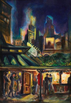 Moody Old New York at Night  - Entrance to the El