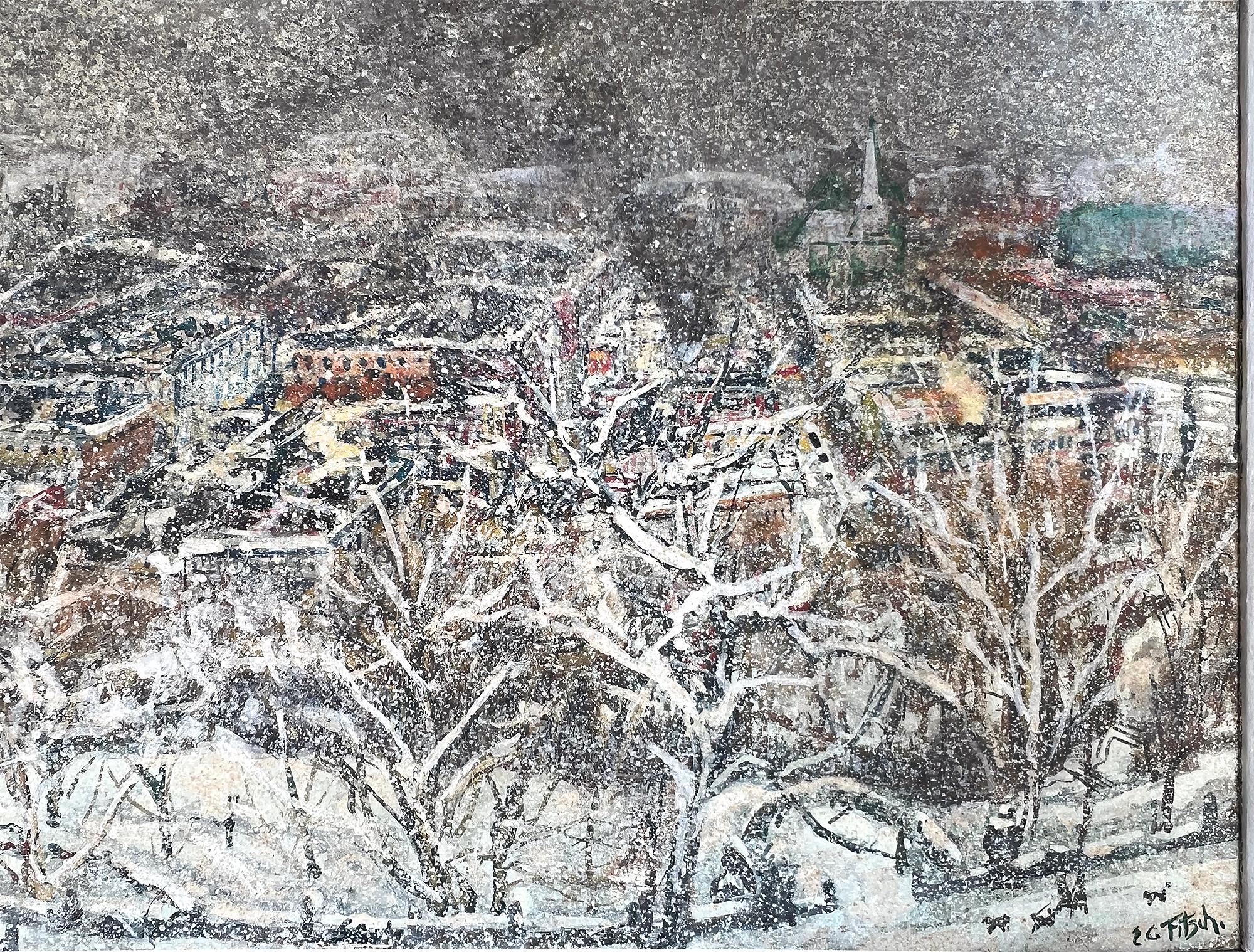 Tempête de neige,  Morningside Heights, New York - Monochromatique  - Expressionnisme abstrait Painting par Eugene Camille Fitsch