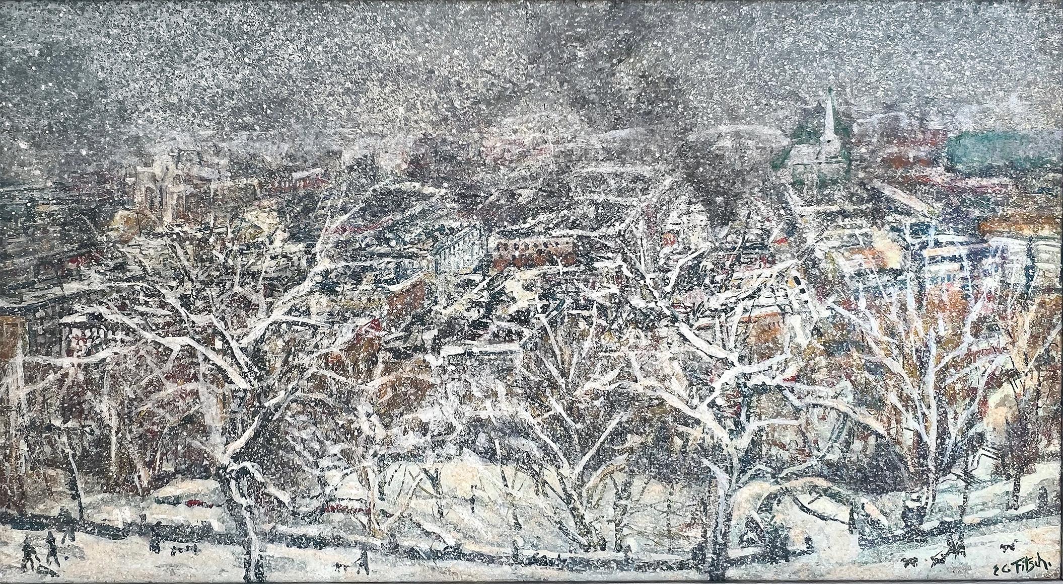 Abstract Painting Eugene Camille Fitsch - Tempête de neige,  Morningside Heights, New York - Monochromatique 