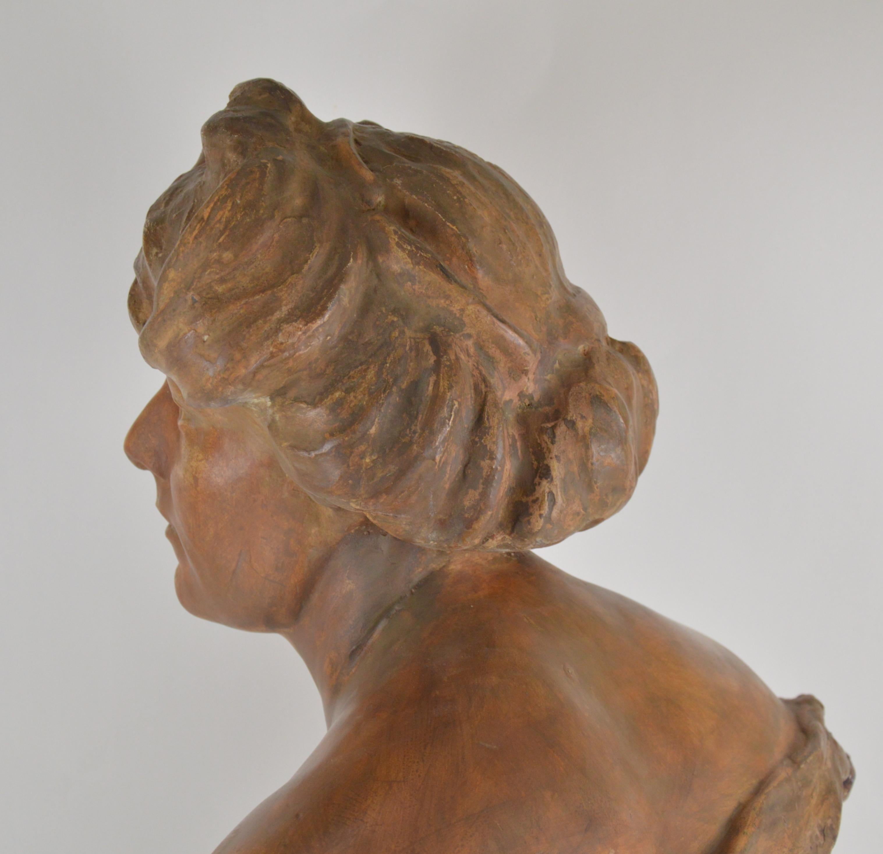 Mid-20th Century Eugène Canneel Sculpture Buste of a Woman Patinated Plaster For Sale