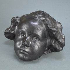 Eugène Canneel Patinated Plaster Cast Wall Sculpture Boys Face