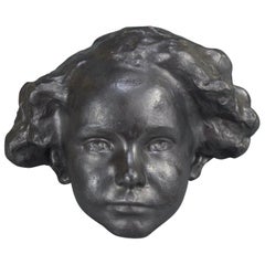 Eugène Canneel Patinated Plaster Cast Wall Sculpture Boys Face