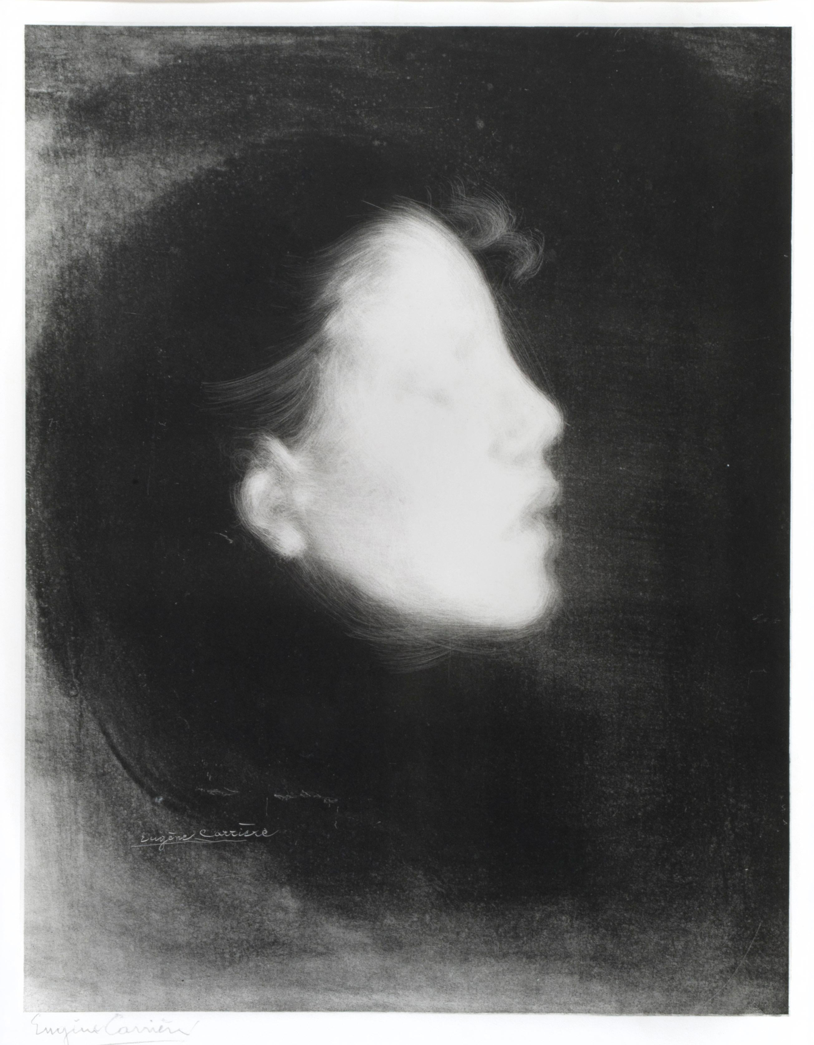 Eugène Carrière Portrait Print - Head of a Woman (Tete de femme) (Nelly Carriere)