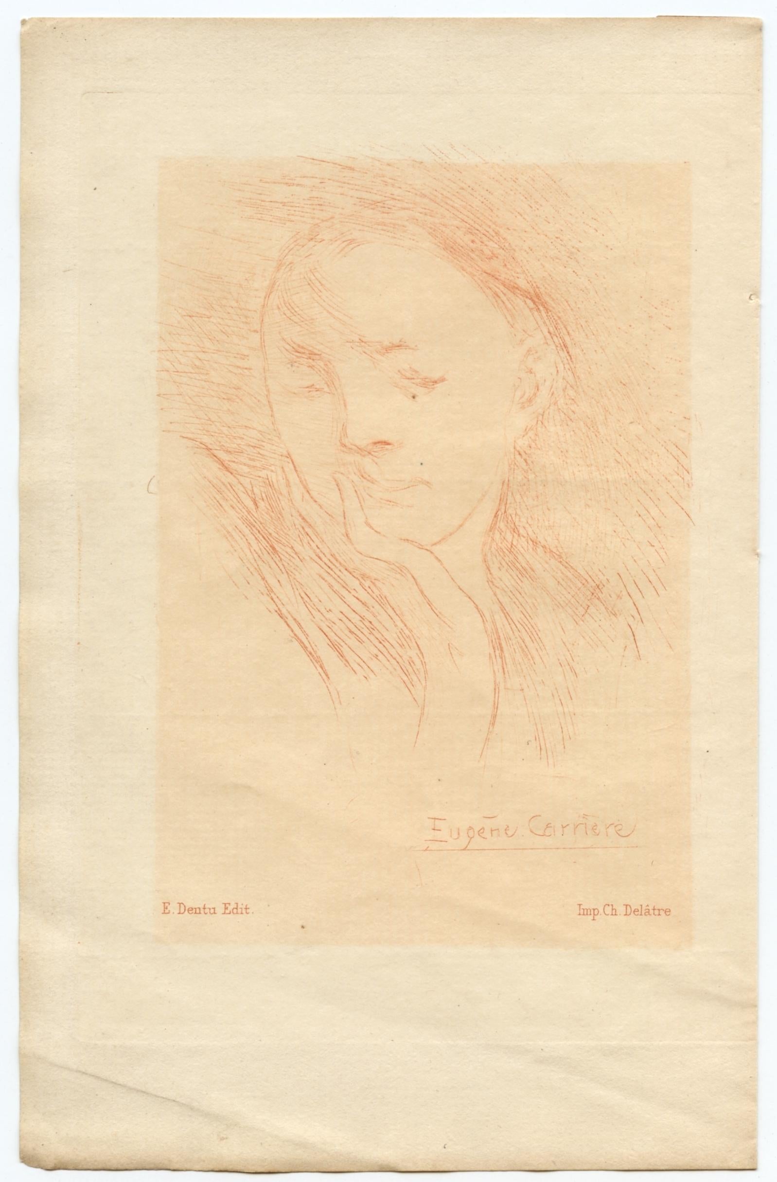 Original Kaltnadelradierung – Print von Eugène Carrière