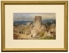 "Travelers, 1861, " Eugene Ciceri, Barbizon watercolor of the countryside