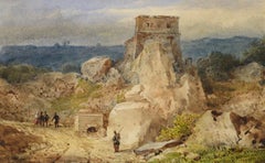 "Travelers, 1861," Eugene Ciceri, Barbizon watercolor of the countryside