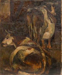Eugène Corneau (1894-1976) - Scuola francese Inizio XX secolo Olio, Due mucche