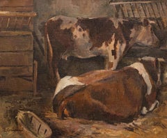 Eugène Corneau (1894-1976)  - Mid 20th Century Oil, The Cowshed