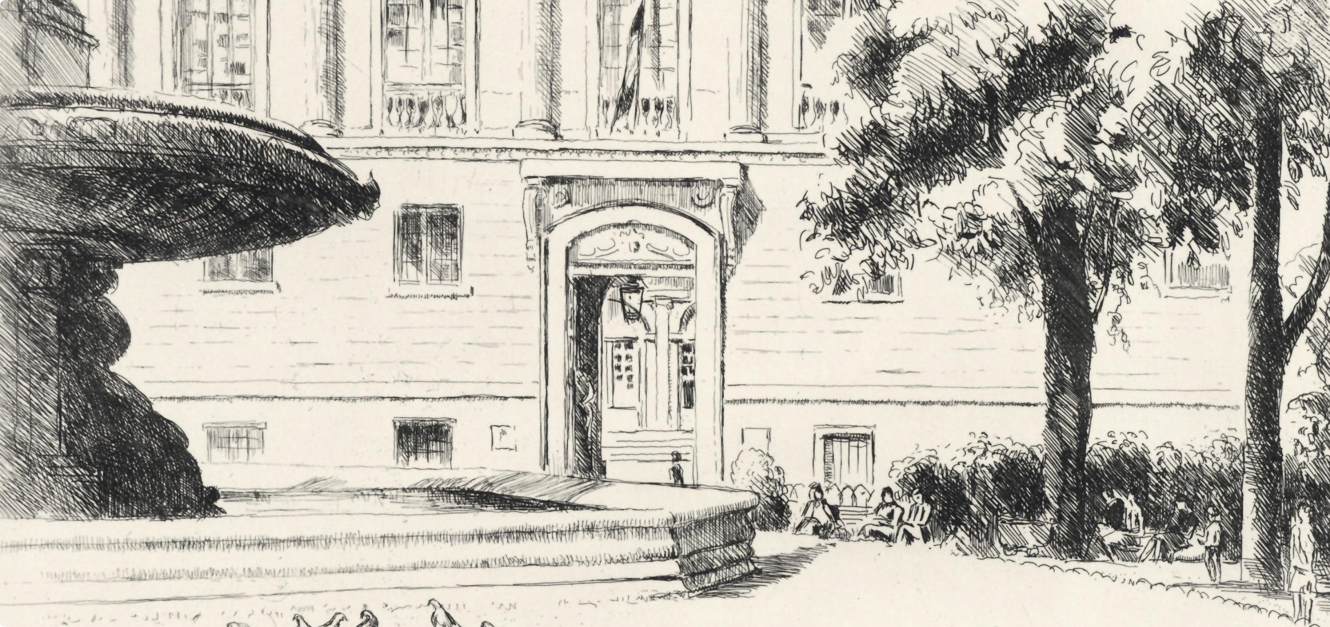 La Bibliothèque nationale, A La gloire à Paris, Eugène Corneau – Print von Eugene Corneau