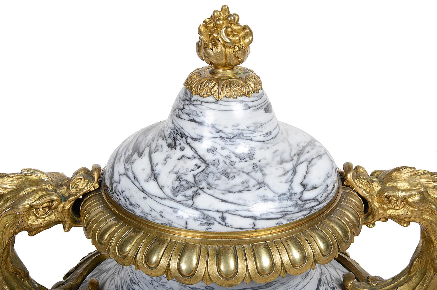 Carved Eugene Cornu, Large Marble and Ormolu Urn, 19th Century For Sale